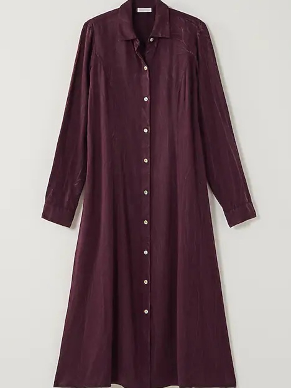 Like New J. Jill Long Button-Front Shirt Dress in Deep Plum